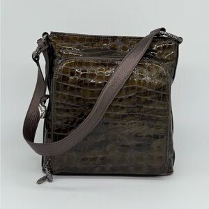 Brighton Sonny lil Cher olive green croc patent leather bag